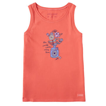 Life is Good Womens More Love Flower Vase Doodle Crusher Tank Top