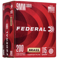 Federal Champion Brass Training 9mm 115 Grain FMJ RN Handgun Ammo (200)