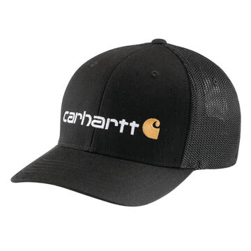 Carhartt Mens Rugged Flex Fitted Canvas Mesh-Back Logo Graphic Hat