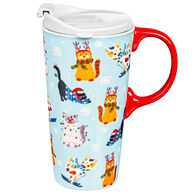 Evergreen Meowy Christmas and Happy Howlidays Ceramic Travel Cup w/ Lid