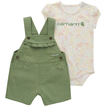 Carhartt Infant Girls Floral Short-Sleeve Bodysuit Onesie & Canvas Shortall Set, 2-Piece
