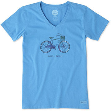 Life is Good Womens Basket Bike Engraved Crusher Vee Short-Sleeve T-Shirt