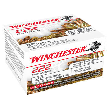 Winchester 222 Rounds 22 LR 36 Grain HP Ammo (222)