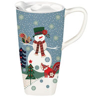 Evergreen Snowman Print Ceramic Travel Cup w/ Lid