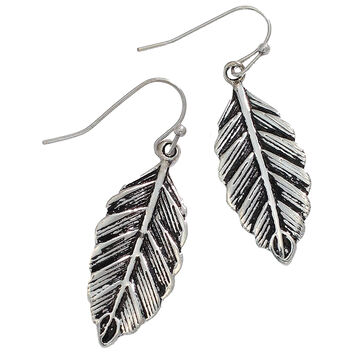Periwinkle By Barlow Womens Burnished Silver Leaf Earring