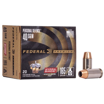 Federal Premium Personal Defense Hydra-Shok 40 S&W 165 Grain JHP Handgun Ammo (20)