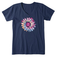 Life is Good Women's Tie Dye Daisy Crusher-Lite Vee Short-Sleeve T-Shirt