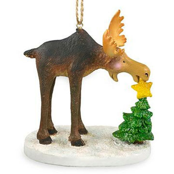 Cape Shore Resin Moose Putting Star on Tree Ornament