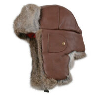 Mad Bomber Men's Leather Bomber Hat with Brown Rabbit Fur Trim
