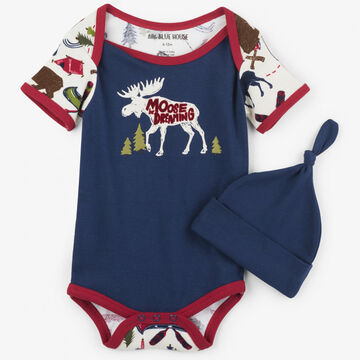 Hatley Boys Little Blue House Sketch Country Bodysuit with Hat