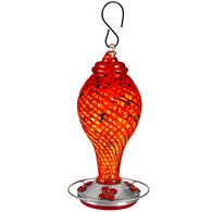 Evergreen Red Speckled Art Glass Hummingbird Feeder w/ Bronze Gondola