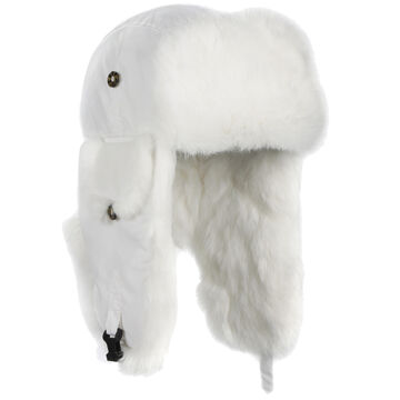 Mad Bomber Womens Supplex Nylon Bomber Hat with White Rabbit Fur