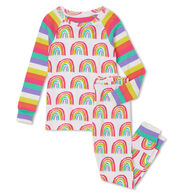 Hatley Girl's Pretty Rainbows Organic Cotton Ragan Long-Sleeve Pajama Set, 2-Piece