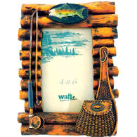 Wilcor Rustic Log Picture Frame w/ Fishing Theme Accents