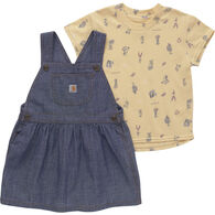 Carhartt Toddler Girl's Printed Short-Sleeve Shirt & Denim Jumper Set, 2-Piece