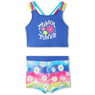 Hatley Girl's Rainbow Flower Crop Top Bikini Swimsuit Set, Two-Piece