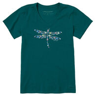 Life is Good Women's Dragonfly Flower Crusher Vee Short-Sleeve Shirt