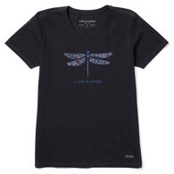 Life is Good Women's Wildflower Dragonfly Crusher-Lite Vee Short-Sleeve T-Shirt