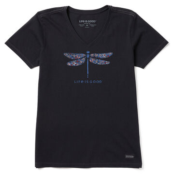 Life is Good Womens Wildflower Dragonfly Crusher-Lite Vee Short-Sleeve T-Shirt