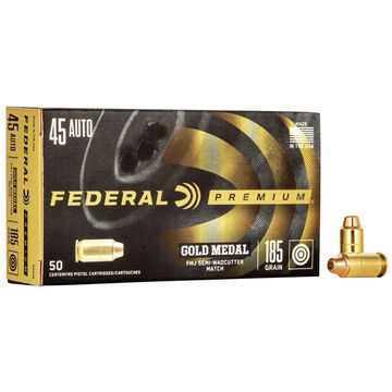 Federal Premium Gold Medal 45 Auto 185 Grain SWC FMJ Handgun Ammo (50)