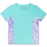 Speedo Girl's Printed Splice Rashguard Short-Sleeve Shirt