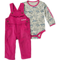 Carhartt Infant Girl's Pumpkin Farm Long-Sleve Bodysuit, Corduroy Overall Set, 2-Piece