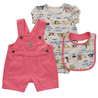 Carhartt Infant Girl's Camp Bodysuit, Shortall & Bib Set, 3-Piece