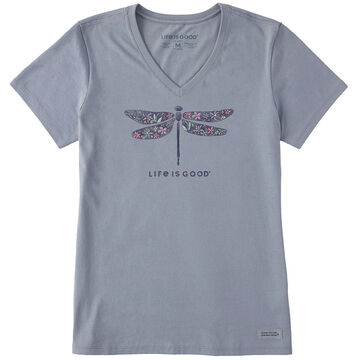 Life is Good Womens Wildflower Dragonfly Crusher Vee Short-Sleeve Shirt