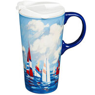 Evergreen Sailboat Seas Ceramic Travel Cup w/ Lid