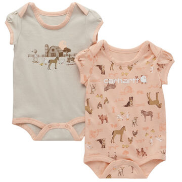 Carhartt Infant Girls Farm Print Short-Sleeve Bodysuit Onesie Set, 2-Piece