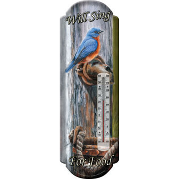 Rivers Edge Bluebird - Will Sing For Food Tin Thermometer