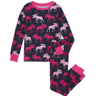 Hatley Toddler Girl's Little Blue House Raspberry Moose Pajama Set, 2-Piece