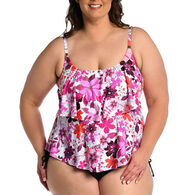 Maxine Swim Group Women's 24th & Ocean Plus Tropic Blooms Two-Tiered Tankini Swimsuit Top