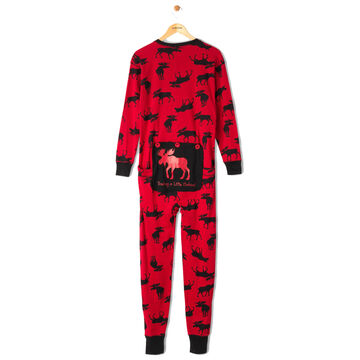 Hatley Mens Moose on Red Trailing Behind Union Suit