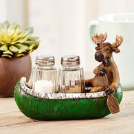 Giftcraft Resin Moose On Boat Salt & Pepper Set w/Tray