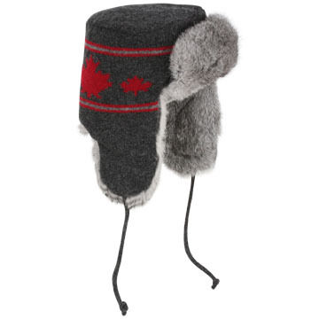Crown Cap Lambs Wool Knit Canadian Flag Rabbit Trimmed Aviator