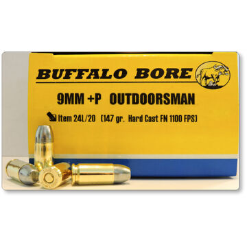 Buffalo Bore Outdoorsman 9mm +P 147 Grain Hard Cast FN Handgun Ammo (20)