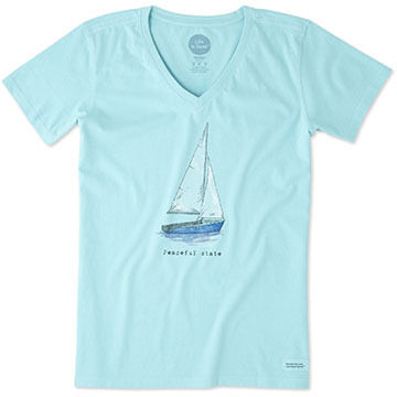 Life is Good Womens Peaceful Sailboat Engraved Crusher Vee Short-Sleeve T-Shirt