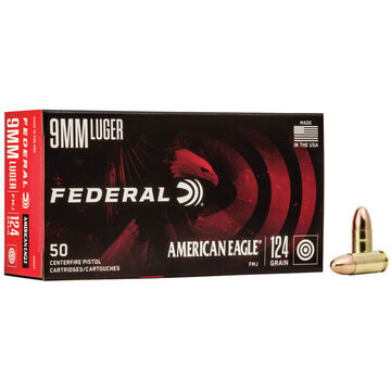 Federal American Eagle 9mm Luger 124 Grain FMJ Handgun Ammo (50)