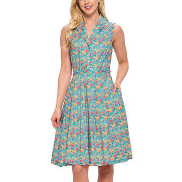 LA Soul Womens Colorful Poppies Print Cotton Dress