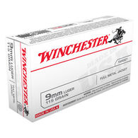 Winchester USA 9mm Luger 115 Grain FMJ Handgun Ammo (50)