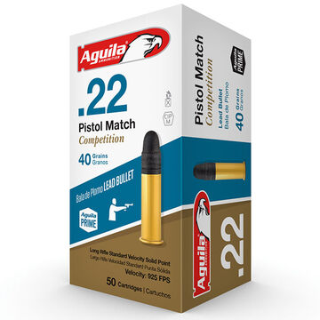 Aguila Pistol Match Competition 22 LR 40 Grain Lead Solid Point Ammo (50)