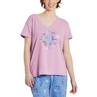 Life is Good Women's Butterfly and Floral Compass Snuggle Up Relaxed Sleep Vee T-Shirt