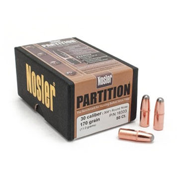 Nosler Partition 30 Cal. 170 Grain .308 RN Rifle Bullet (50)