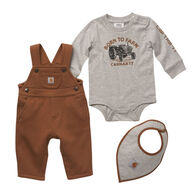 Carhartt Infant Boy's Long-Sleeve Bodyshirt, Bib & Fleece Overall Set, 3-Piece