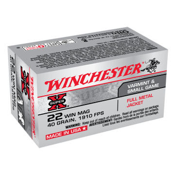 Winchester Super-X 22 Winchester Mag 40 Grain FMJ Ammo (50)