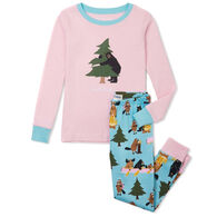 Hatley Girl's Little Blue House Life In The Wild Pink Applique Long-Sleeve Pajama Set, 2-Piece