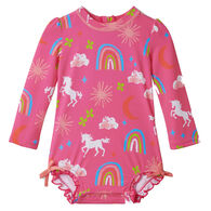 Hatley Infant Girl's Baby Unicorns & Rainbows Long-Sleeve Rashgard Swimsuit, One-Piece