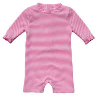 Snapper Rock Swimwear Infant Girl's Raspberry Stripe 3/4 Sleeve Sunsuit