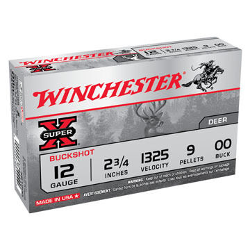 Winchester Super-X 12 GA 2-3/4 9 Pellet #00 Buckshot Ammo (5)